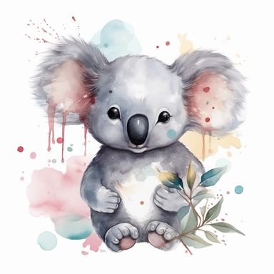 Baby koala ,Watercolor, Clipart , Transparent white background, PNGs, Nursery Clipart, sweet, happy, baby, playfull,