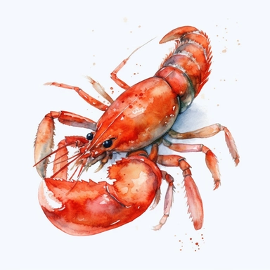 Watercolor crawfish clipart, white isolated background, space out, hd