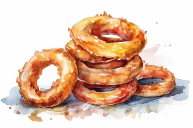 watercolor mcdonalds onion rings clipart, HD, isolated white background, spaced out
