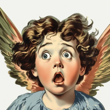 Vintage 1920 Portrait Shot View Of a Shocked child head with Angel Wings Behind it Illustration , in the style of late 19th century, Chromolithograph, 1920s Illustration, Vintage, Chromolithograph, Colorful, Antique, Ephemera, Clipart, 8k, Isolated on white