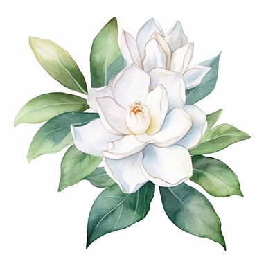 watercolor gardenia flowers clipart for wedding invitation card, hd, detailed, pastel color, clean line, on white background, spaced out