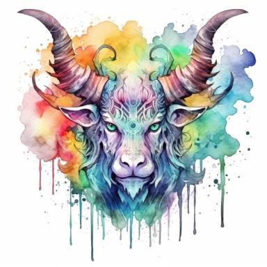 Solid white background, Detailed watercolor/alcohol ink magical demon amulet clipart. Isolated image. high key and with vivid colors