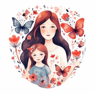 clipart, white background, Mother's Day, heart and butterfly, boy and girl, etsy png, decor art, printable art, stickers, illustrations, arts Whimsical Illustration