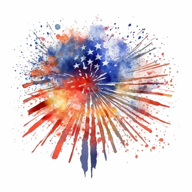 watercolor american patriotic flag fireworks clipart illustration, centred, vibrant colors, add the flag , on a white background, no watermark, no logo, no writing