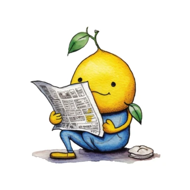 a lemon, reading, a newspaper clipart style