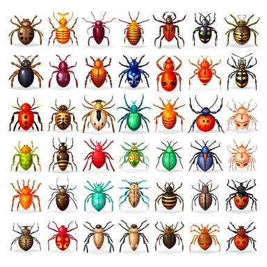 colorful spiders Set Closeup Isolated on White Background. Design Template, Clipart of Insects Detailed Insects in Various Shapes, HD