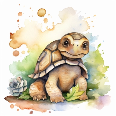 A charming watercolor turtel clipart bundle, showcasing an adorable turtel engrossed in playful activities. Against a clean white background, the watercolor painting depicts the cub's unbridled enjoyment and sense of fun. This cute baby animal clipart bundle infuses designs with a lively and joyful atmosphere, creating a delightful and engaging visual experience. /artistic_style:Watercolor painting /background:white /subject:playful tiger cub /emotion:enjoyment, fun /atmosphere:playful and cheer