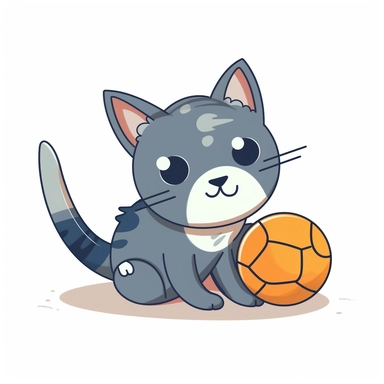 cat playing with ball sublimation clipart, vector, illustration, 2d, flat colors