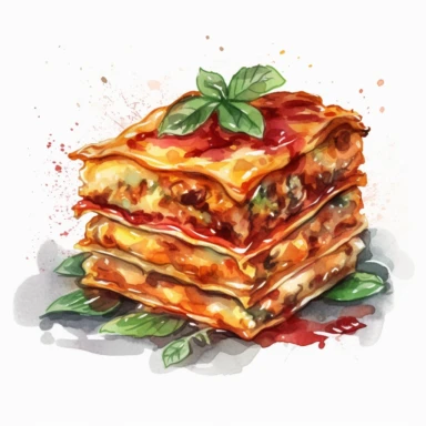 lasagna watercolor clipart, white background, hd,