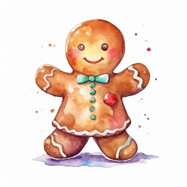 watercolor style, Gingerbread man: A cookie shaped like a person, often decorated with icing and candies. clipart, isolated on white background, 4K