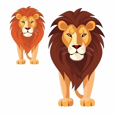 African Lion Vector Cartoon Clipart vector, on a white background, in the same image, front face