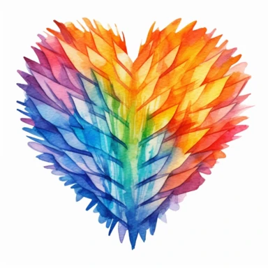 watercolor illustration of a beautiful lgbt heart made of colorful stripes clipart, in the style of realistic watercolor paintings, realistic, detailed, bright colours, white background, clipart, detailed
