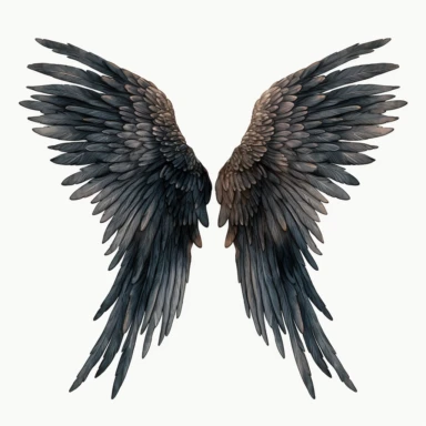 watercolor Clipart of black angel wings, white background, detailed, 8k, high resolution