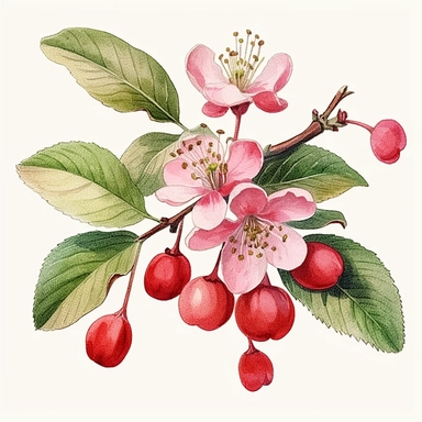 Clipart, vintage, watercolor, Flower Crab Apple illustration, hand drawn, texture