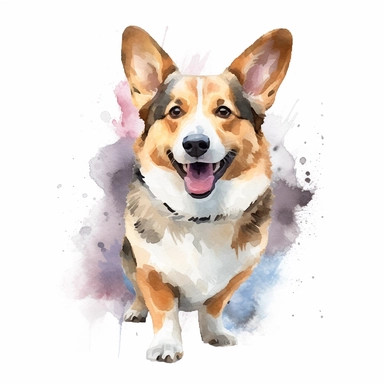 Cardigan Welsh Corgi, dog, water color style, clipart, white background