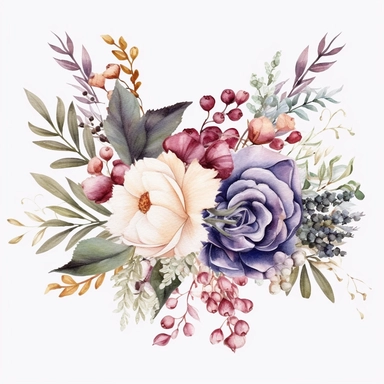 wedding invitation with border, Boho Flower, Watercolor Floral Clipart Bouquet, Digital clipart, white background, wedding invitation style