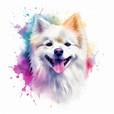 American Eskimo Dog dog, water color style, clipart, white background