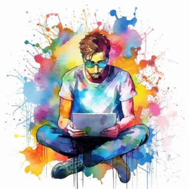 watercolor clipart computer man author