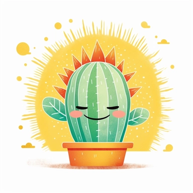 Embrace the summer spirit with an adorable clipart illustration featuring a cute cactus in a vibrant cartoon style against a clean white background. Picture a delightful cactus with a smiling face and lively eyes, radiating the joyful vibes of the season. Utilize a bright and lively color palette, featuring shades of vibrant greens, sunny yellows, and playful pops of colors like pinks or oranges, to capture the vibrant essence of a summer day. Enhance the composition with elements like sunglasse