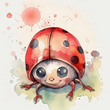 a Cute Lady Bug watercolor Clipart sublimation clipart graphic, full body, clipart, sticker, a single picture, cartoon style, highly detailed, 8k, one image in the frame--no text in the picture--