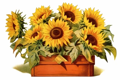 Vintage 1920 detailed open victorian gift box of Sunflowers Illustration , Chromolithograph, Die Cut, 1920s Illustration, Vintage, Chromolithograph, Colorful, Antique, Ephemera, Clipart, 8k, Isolated on white
