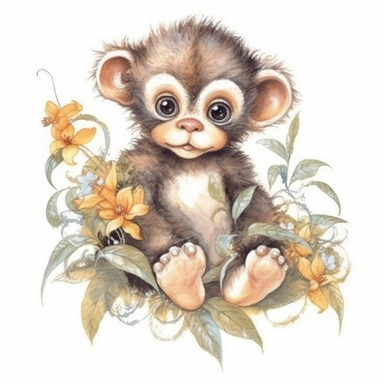 watercolor clipart super cute baby monkey, Neal Adams