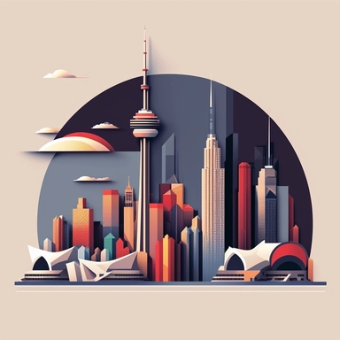 the skyline of downtown toronto including the cn tower in the style of clipart 90's