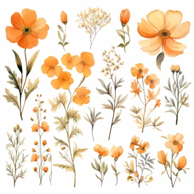 Light orange tone Watercolor Wild Floral clipart - Pre-made clipart