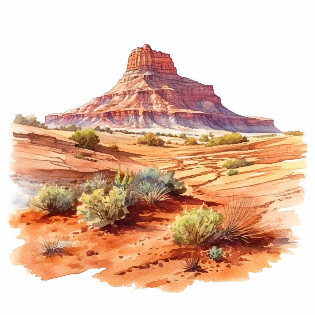 Hyperrealistic watercolor mesa and butte clipart in desert with some ...