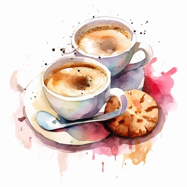 Coffee cups with cookie clipart watercolor style ar 3:4 s 1000 v 5