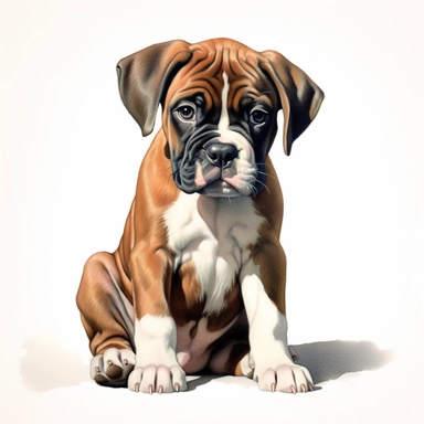 watercolor for a clipart with a white background of a boxer puppy, hyperrealism, painted by r. kenton nelson