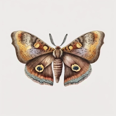 Cute African Emperor Moth watercolor sketch illustration, Nursery Clipart, isolated on a white background