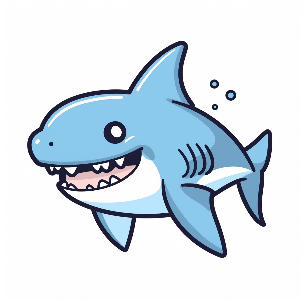 cute kawaii clipart icon of a shark, full body, friendly, anime style ...