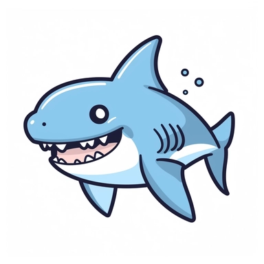 cute kawaii clipart icon of a shark, full body, friendly, anime style, in white background, soft color blending, rounded