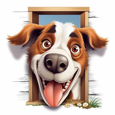 Cute Beautiful Happy Face Funny Dog Outside The Window Sublimation Clipart ,Cartoon,hyper realistic, intricate detail, illustration style,high solution,on the white background