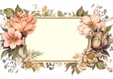 vintage inspired printable rectangle label with intricate sepia colored borders and hand drawn details. detailed with soft watercolor flowers. No text. Isolated clipart on solid white background