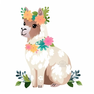 Cute Alpaca , Aquatic style, clipart, white background,