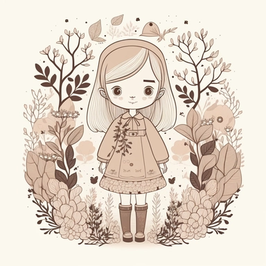 Unique little cute bueautifull cottagecore Girl, portrait, Clipart on white background, character design, Coloring pages, vector, clipart, 8k, line art, sacred geometry, minimal, png, transparent background, In the style of Ryo Takemasa, xuan loc xuan, Lisa Audit, Anastasia Suvorova, ultra - detailed, best quality, well composed, viral, high definition, super simple, print on demand, Coloring page and sheet of paper or digital image that are designed to be colored in with pencils, markers, or ot