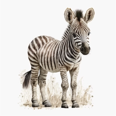 cute small baby zebra watercolor clipart safari white background many details high quality realistic