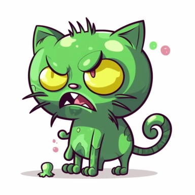 2d green bubblegum cat zombie monster mutant on white background drawing in microsoft paint , no shadow, flat picture, clipart