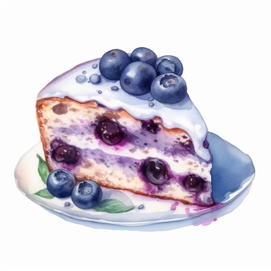 a realistic watercolor of a slice of blueberry cake, victorian style blueberry academia, blueberry purple nuances, vector free clipart illustration, in the style of unreal engine 5, 32k uhd, detailed features, white background