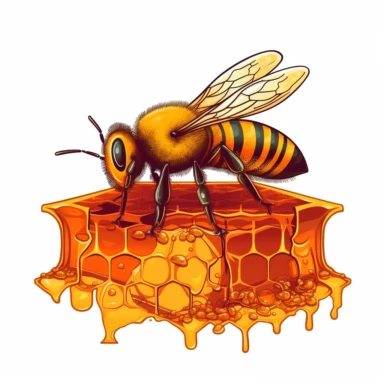 single honey bee on honey hive, vector clipart, saturated colors, isolated on white background, uhd, sharp detail