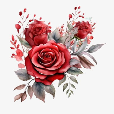 watrecolor Red bergandy Roses Floral Bouquets clipart