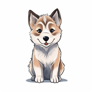 single isolated asset, cute adorable Siberian Huskie puppy action pose, front view, chibi style, watercolor, professional vector clipart, white background