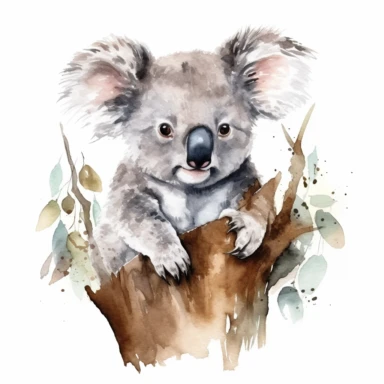koala bear watercolor clipart, white background