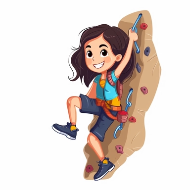 girl rock climbing clipart, white background