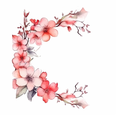 elicate Floral corner Frame Watercolor Cherry Blossoms Flowers and leaves with dust, Sakura, Spring Clipart, Minimalistic Flowers Watercolor, Elegant Blooms, dainty florals, watercolor illustration, hand drawing style