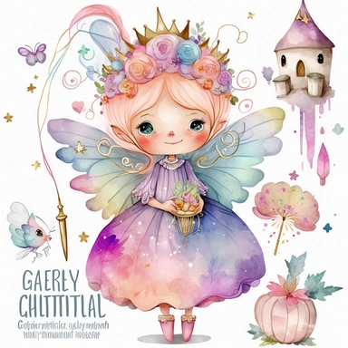 cute fairy godmother watercolor clipart