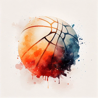 watercolor collection clipart basketball ball, basketball basket, realistic, on flat white background,