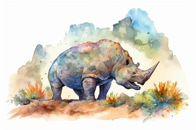 Watercolor, Create an image of a fearsome Diprotodon foraging for food in the ancient Australian landscape clipart, hd, on a white background, spaced out